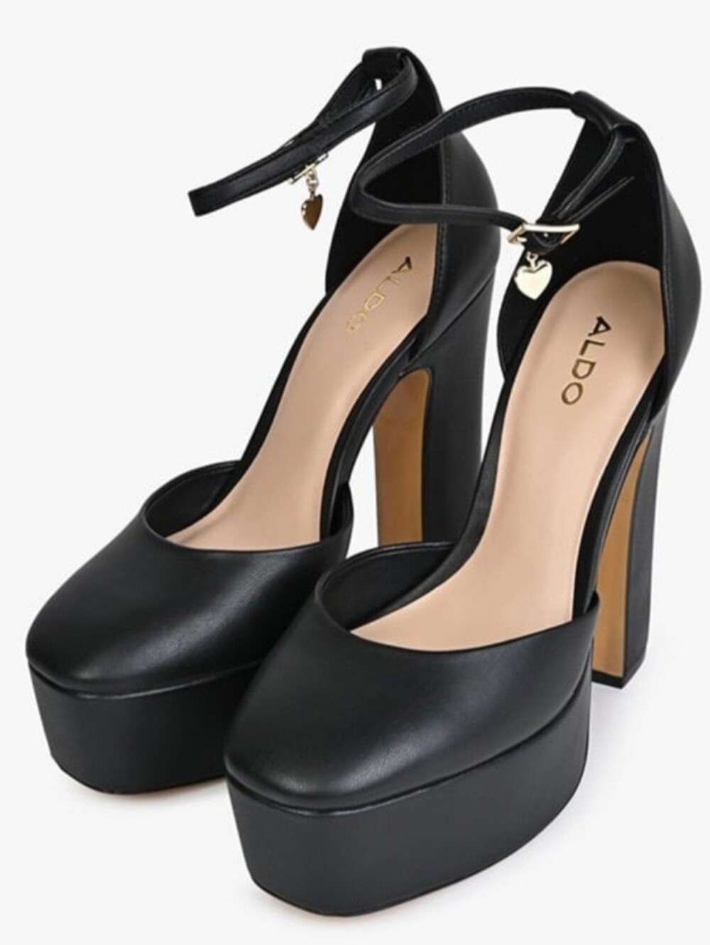 ALDO Black Platform Ankle-Strap Block Heels Size 8